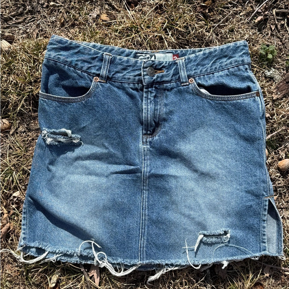 Roxy Blue Distressed Denim Mini Skirt